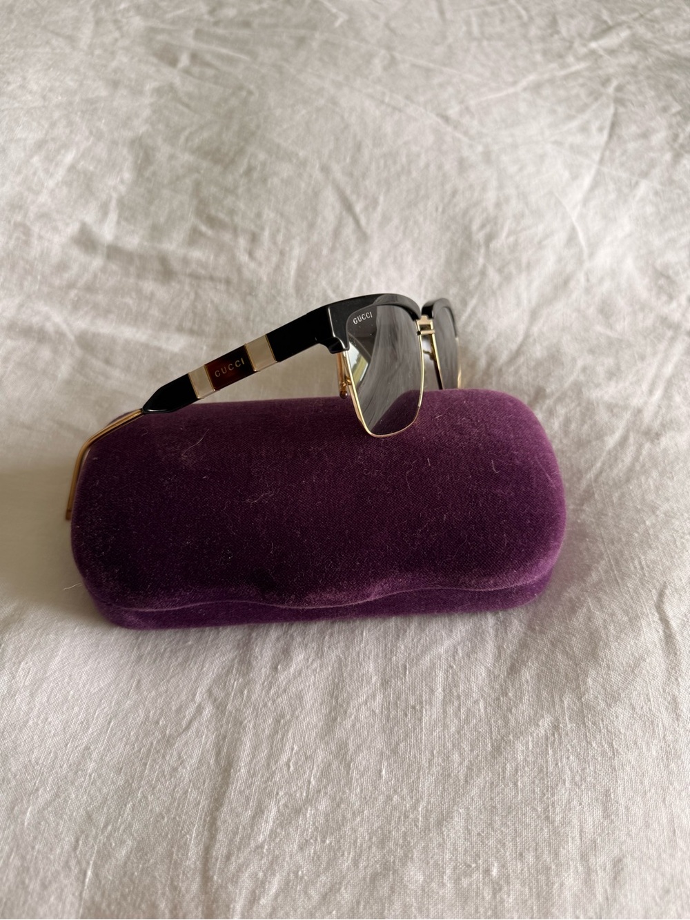 Gucci Black and Gold Half-Rim Sunglasses with Purple Case - Picture 5 of 6